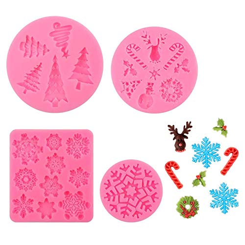 yyuezhi Chocolate Jelly Candy Molde Silicona Cavidades Molde Moldes Herramientas para Hornear Moldes de Fondant de Silicona de la Serie Navideña para Candy Cake Pastel Fondant Decoración 4 Piezas