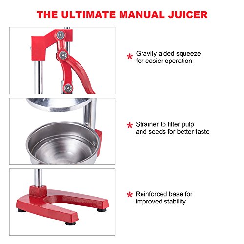 Z ZELUS Exprimidor de Frutas Manual para Naranja Granada Limón Exprimidor Manual de Naranjas Comercial Exprimidor de Grado Comercial para Hogar, Restaurante (Rojo)