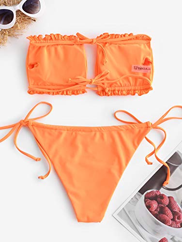 ZAFUL - Bikini para mujer (cintura baja) naranja M