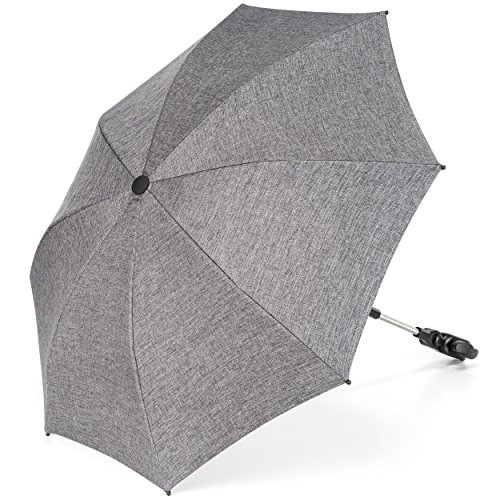 Zamboo - Sombrilla universal Carrito de bebé - Silla de paseo - Parasol flexible con soporte para tubos redondos y ovalados/Protección UV50+, 73 cm diámetro, color gris