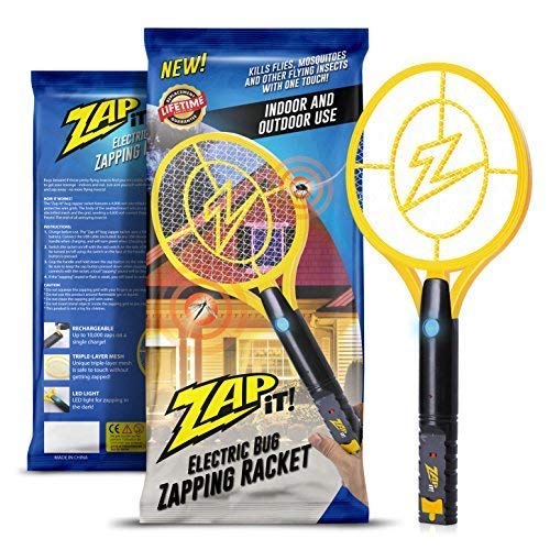 ZAP IT!! Exterminador eléctrico de insectos - Raqueta eléctrica exterminadora de insectos, matamoscas y matamosquitos - Carga USB de 4000 voltios, Luz LED superbrillante para golpear en la oscuridad