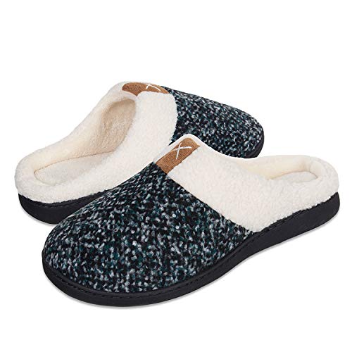 Zapatillas de Estar por casa Hombre Mujer Espuma de Memoria Cálido Comodidad Forro de Felpa Interior Antideslizante Pantuflas(SZ Verde, 46/47EU)