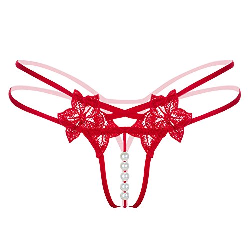 ZARLLE Nuevas Ropa Íntima Sexy Hueco Hermosa Tanga de Encaje Calzón Ropa Interior con Perlas Bragas Colgante Lady Pearl G-String V-Cuerdas Mujeres Bragas Cintura Baja Ropa Interior