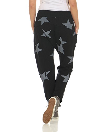 Zarmexx - Pantalón deportivo holgado con tira de botones para mujer, diseño de estrellas, talla única negro Einheitsgröße