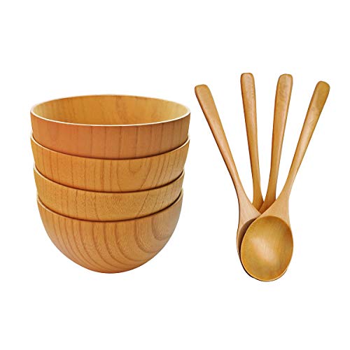 ZEARE - Cuenco de madera 100% natural, estilo japonés, para arroz, sopa de madera de castaño, para arroz, 11 cm, para arroz, sopas, postres, repostería