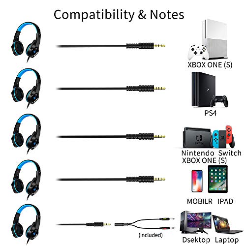 zedela Auriculares Gaming para PS4, Versión Mejorada de Cascos ultralivianos,Gaming Headset Estéreo (con micrófono y cancelación de Ruido),para PC/Xbox One/Tableta/Teléfono Móvil/Nintendo Switch