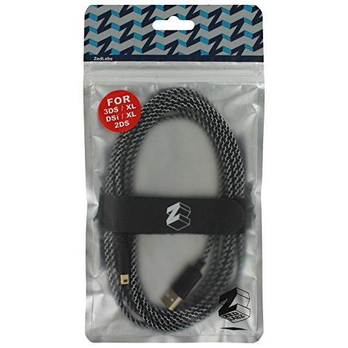 ZedLabz - Cable de carga USB trenzado para Nintendo 3DS, 2DS y DSi (cable de carga y reproducción extra largo), color dorado