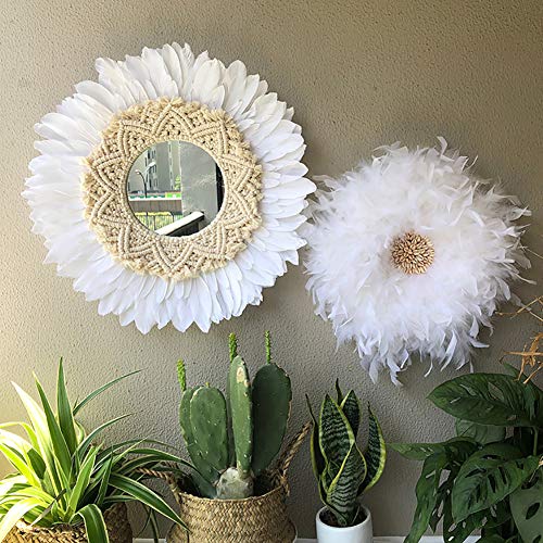 zenggp Espejo para Colgar En La Pared con Plumas Macramé Grande Algodón Hecho A Mano Decoración De La Pared del Hogar De Boho