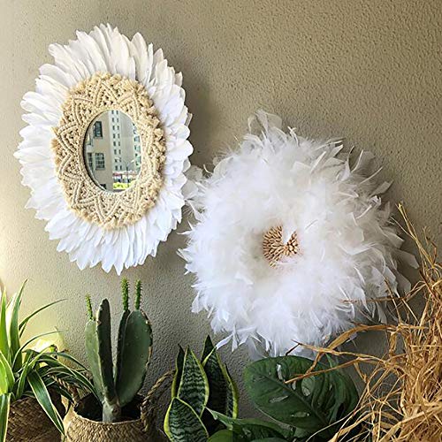 zenggp Espejo para Colgar En La Pared con Plumas Macramé Grande Algodón Hecho A Mano Decoración De La Pared del Hogar De Boho