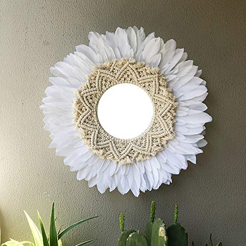 zenggp Espejo para Colgar En La Pared con Plumas Macramé Grande Algodón Hecho A Mano Decoración De La Pared del Hogar De Boho