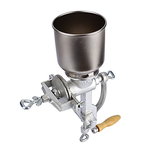 Zerone Molinillo Manual, Amoladora Ajustable Trigo Grano de Trigo Molinillo de Café Molinillo Trituradora de Hierro Fundido con Tolva Alta para la Cocina Casera de Plata