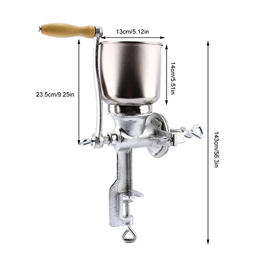 Zerone Molinillo Manual, Amoladora Ajustable Trigo Grano de Trigo Molinillo de Café Molinillo Trituradora de Hierro Fundido con Tolva Alta para la Cocina Casera de Plata