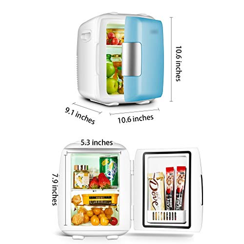 ZHAN YI SHOP 4L Mini Refrigerador del Refrigerador Portable Eléctrico Y Calentador DC, Maquillaje Nevera For Alimentos, Cuidado De La Piel, La Leche Materna, Medicamentos, Carro Y Viajes (Azul)