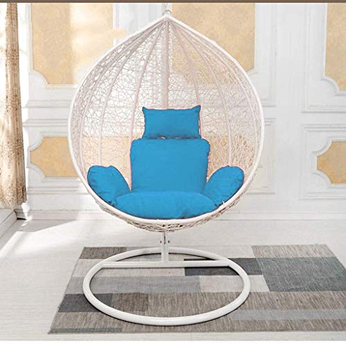 ZHAS Garden Patio - Sillón Giratorio de Mimbre - Silla Colgante de Mimbre - Huevo - Cojín de Hamaca para Interiores o Exteriores (Color: Azul Cielo)（Sin Silla）