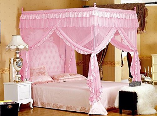 zhoul Princesa Cuatro Postes de Esquina Cortina de Cama con Dosel Red mosquitera Ropa de Cama Interior hogar Hotel Accesorio Herramienta (sin Soporte)(1.2 * 2.0M-Rosado)