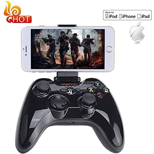 ZIHENGUO MFi Gamepad, Consola de Juegos Portátil Certificada Speedy Wireless Bluetooth Controlador de Juegos Joystick Portátil Vibración Mano para iPhone/iPad/App TV,Black