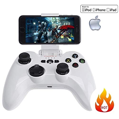 ZIHENGUO MFi Gamepad, Consola de Juegos Portátil Certificada Speedy Wireless Bluetooth Controlador de Juegos Joystick Portátil Vibración Mano para iPhone/iPad/App TV,White