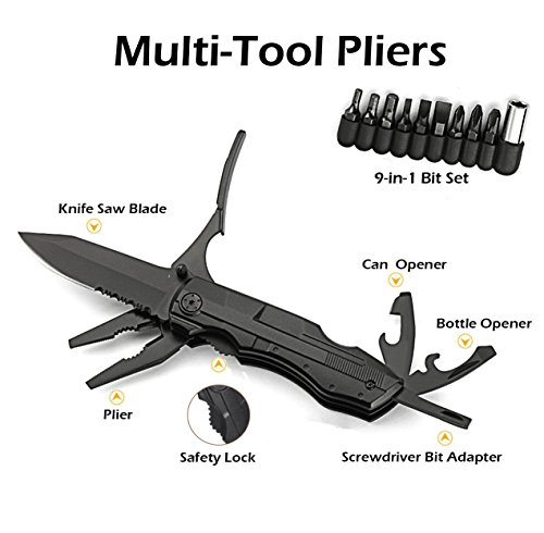 ZIMZIM 5 en 1 Multiusos Plegables Navaja, Negro Multiherramienta de Acero Inoxidable Navaja Suiza Alicate Destornillador Herramienta Multifuncional, Ideal para de acampada ，Montañismo y senderismo