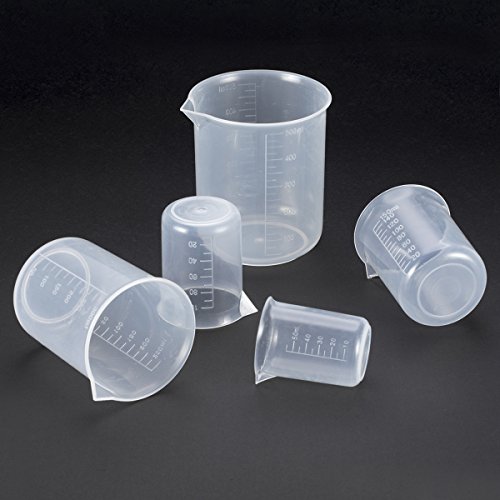 ZITFRI 5 Piezas Jarra Medidora Plastico Jarra Medidora Díafana Vaso Medidor Plástico de Equipo de vaso de laboratorio Vaso Graduado de Cocina 50ml 100ml 150ml 250ml 500ml