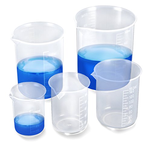 ZITFRI 5 Piezas Jarra Medidora Plastico Jarra Medidora Díafana Vaso Medidor Plástico de Equipo de vaso de laboratorio Vaso Graduado de Cocina 50ml 100ml 150ml 250ml 500ml