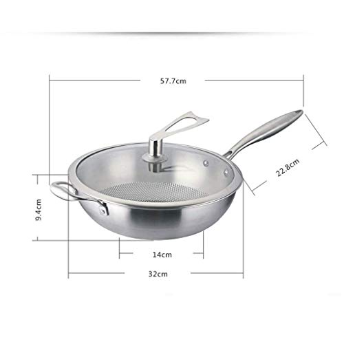 ZLDGYG Wok - Fondo plano auténtico de acero al carbono Wok martillado a mano por tulipán dorado - Mango de madera y ayudante resistente - Adecuado for estufa de gas Ideal for cocinar