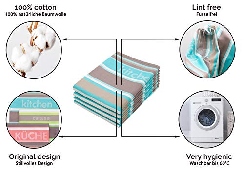 ZOLLNER 4 paños de Cocina 50x70 cm, algodón, a Rayas Turquesa y Gris