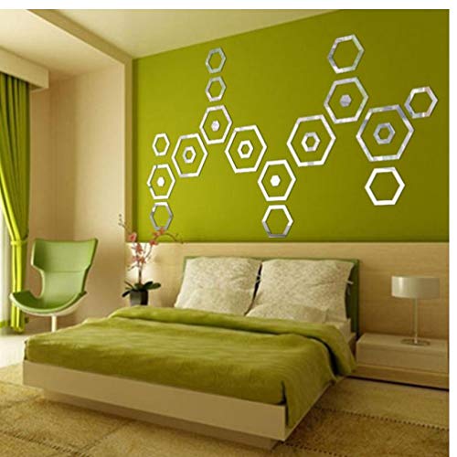 Zonster Efecto Espejo 24pcs acrílico 3D Pegatinas de Pared Decoración del hogar Pegatinas de Vinilo vinilos Decorativos para Paredes, Plata