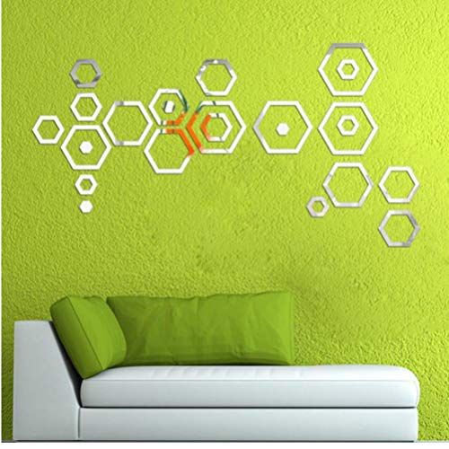 Zonster Efecto Espejo 24pcs acrílico 3D Pegatinas de Pared Decoración del hogar Pegatinas de Vinilo vinilos Decorativos para Paredes, Plata