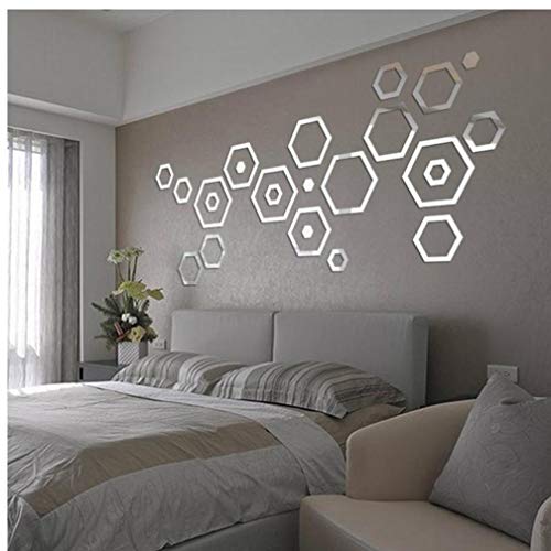 Zonster Efecto Espejo 24pcs acrílico 3D Pegatinas de Pared Decoración del hogar Pegatinas de Vinilo vinilos Decorativos para Paredes, Plata