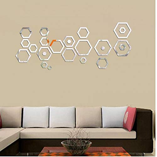 Zonster Efecto Espejo 24pcs acrílico 3D Pegatinas de Pared Decoración del hogar Pegatinas de Vinilo vinilos Decorativos para Paredes, Plata