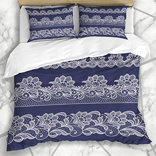 ZORMIEY Ropa de Cama - Funda nórdica Patrón Antiguo Encaje Floral Vintage Blanco Crochet Cumpleaños Celebración Artesanías Microfibra Nuevo Set de Tres Piezas Funda de edredón 140 * 200