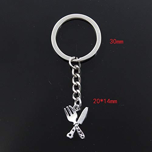 ZPZZPY Moda Hombres 30mm Llavero DIY Metal Holder Cadena   Cubiertos Cuchillo Tenedor 20x14mm Color Plata Colgante Regalo