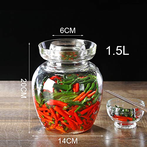 Zsail Vidrio Tradicional Botes de Fermentación Kimchi, Gran Capacidad Frascos de Vidrio Sellados, Cocina Hogar Recipientes de Cristal para Alimentos Transparentes (Color : 1.5L)