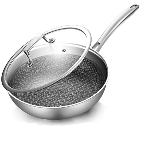 ZXYY Wok Sartén Antiadherente Olla de Acero Inoxidable Olla doméstica Huevo Frito Bistec Utensilios de Cocina Sartén Redonda con Tapa Fondo Plano Resistente a los arañazos (Tamaño: 28 cm)