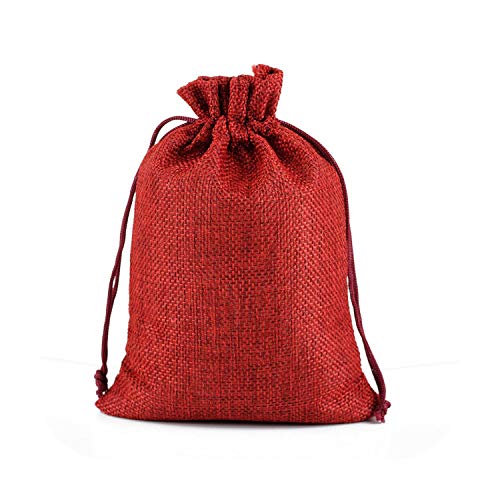 1 bolsa de regalo (5 tamaños) de lino, yute, cordón para regalo de Navidad, Halloween, caja de regalo, bolsas de regalo de boda, cajas de caramelos de boda, bolsas de chocolate Red-10 x 14 cm