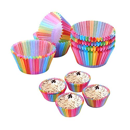 100 unidades de cupcakes de papel, tazas de papel para hornear arcoíris para el horno familiar, bodas, fiestas de cumpleaños