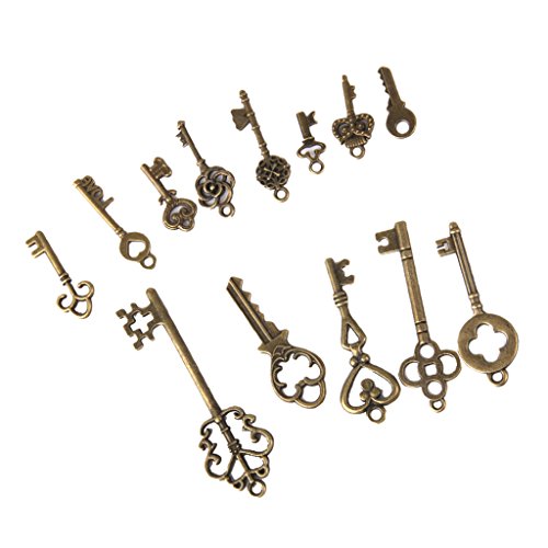 13pcs Antiguos Clave De Bronce Colgantes Hallazgos Collar Pendiente Del Encanto