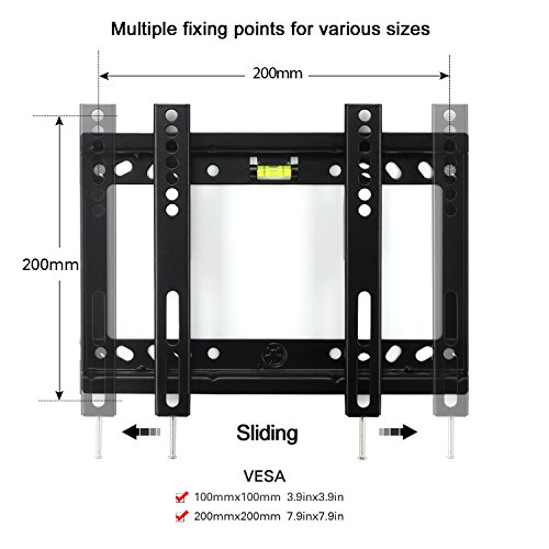 14"-32" Fijo Ultra Delgado, Leaptek Soporte TV Pared para televisores monitores de pantalla plana Plasma LED LCD de 14-32 pulgadas, Máx VESA 200x200mm, Capacidad 25kg