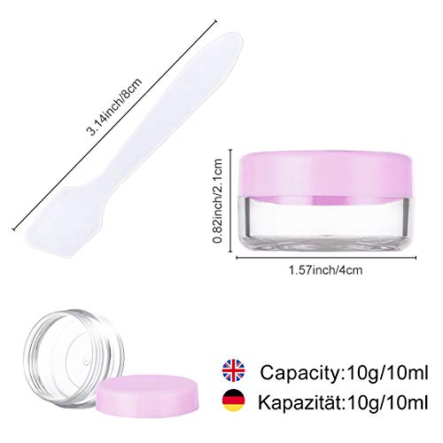 20 Piezas Tarros de Crema 10g / 10ml Vacío Plástico Transparente Contenedor de Cosméticos Tarros - para Cosmética Sombra de Ojos Uñas Polvo Envase - con 4 Piezas Mini Espátula (Rosa)