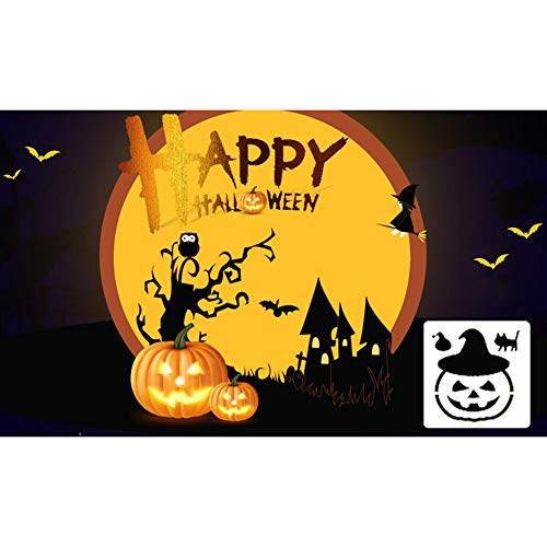 28 plantillas de Halloween – patrón de calabaza, murciélago, búho, castillo viejo, bruja, fantasma para decoración de Halloween, tarjeta de decoración, manualidades, dibujo, pintura, paredes de madera