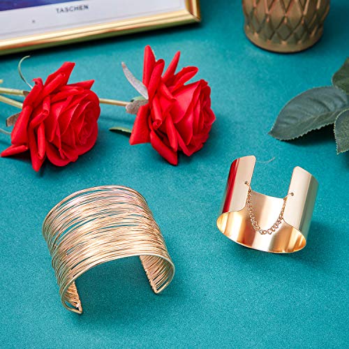 3 Piezas Pulseras Brazaletes Ancho de Puño Pulsera Ajustable de Aleación Pulsera de Bobina Oro para Mujeres