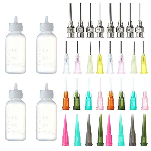 30ml Multi Propósito DIY Precisión Punta de Aguja Aplicador Botellas Aplicador de Pegamento, Botella de Aceite, cuentagotas de dispensador para DIY Quilling, 4 botellas + 32 bocas