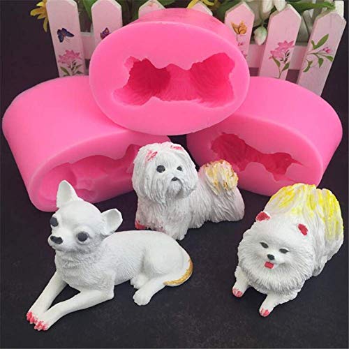 3D Perro Molde Silicona Fondant Mousse Decoración de Tartas Chocolate Pasta Goma Pudin Horneado Molde, Jabón Vela Arcilla Plantillas Fabricación Forma Animales Yeso Resina Bricolaje Pan - 3 Piezas