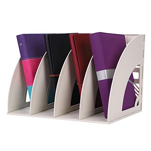 4 Compartiments Porte-revues Magazines Boîte de Rangement Module de Classe Fichier Support Organisateur en Plastique Document Stockage Panier Rangement de Dossier pour Bureau Classeur