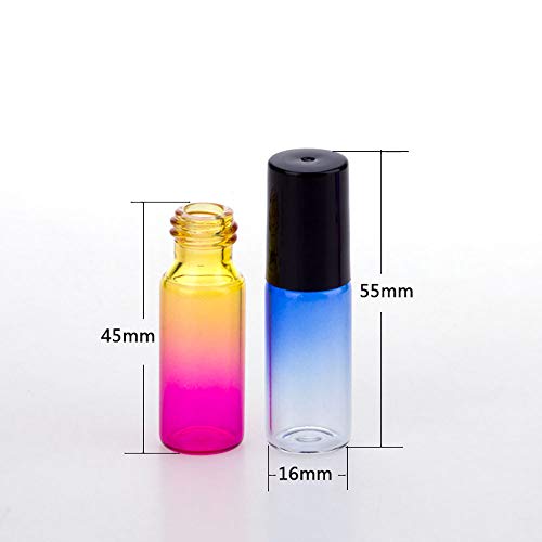 5 ml Botellas de rodillo de aceite esencial de vidrio de color arco iris con bolas de rodillo de acero inoxidable, aceites esenciales, perfumes, bálsamos labiales, 15 piezas