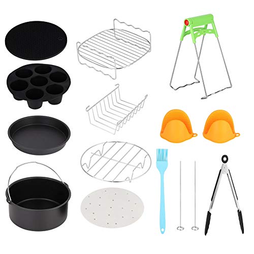 7in Universal 12Pcs Kits de freidora de aire caliente Kit de accesorios de cocina con taza de pastel Accesorios de cesta de pastel, menos aceite, menos grasa