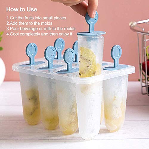 8PCS Moldes para paletas Heladoras de helados Moldes Máquina para hacer hielo Yogurt congelado Refrigerador de helados Dulces Congelador, puesto de helados para niños Paletas (Azul, One Size)