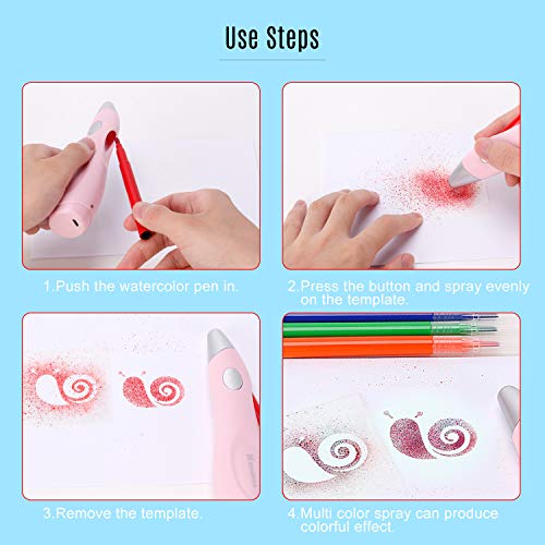 Aibecy Color de agua eléctrico Spray Pen Sprayer Airbrush Marker Set 12pcs Lavable Pintura de acuarela Bolígrafos Arte y manualidades Suministros Regalo de Navidad para niños Estudiantes Pintura