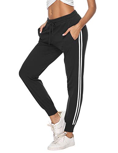 Aibrou 100% Algodón Pantalones Deportivos para Mujer Pantalones de Pijama Largos Primavera Verano Pantalón de Chándal con Bolsilpara Gimnasio Deportes Correr Entrenamiento Jogging