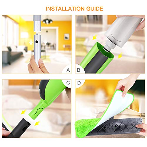 Aiglam Spray Mop, Mopa con pulverizador Limpiador de Ventanas y Escoba Barredora de Empuje Manual con Almohadilla de Microfibra Reutilizable para Suelos laminados, alicatados y de Madera (Verde)